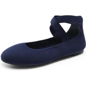 DREAM PAIRS Women’s Comfortable Fashion Elastic Ankle Straps Flats Shoes(Navy)