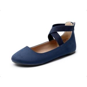 DREAM PAIRS Women’s Comfortable Fashion Elastic Ankle Straps Flats Shoes(Navy-1)