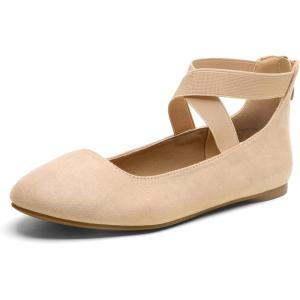 DREAM PAIRS Women’s Comfortable Fashion Elastic Ankle Straps Flats Shoes(Nude)