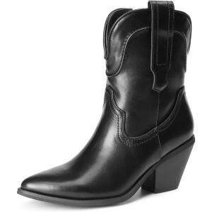 DREAM PAIRS Women’s Cowboy Ankle Boots Western Booties Low Heel Pointed Toe Cowgirl Boots(Black)
