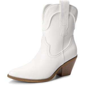 DREAM PAIRS Women’s Cowboy Ankle Boots Western Booties Low Heel Pointed Toe Cowgirl Boots(White)
