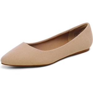 DREAM PAIRS Women’s Dress Pointed Toe Flats Ballet Comfort Soft Slip On Casual Flat Shoes for Work Office Business(Nude/Suede)