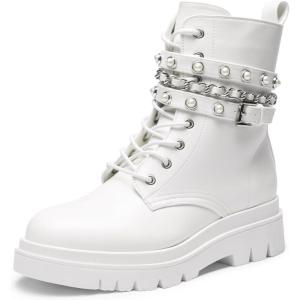 DREAM PAIRS Women’s Fashion Platform Combat Boots Lace Up Lug Sole Goth Ankle Booties Shoes(White)