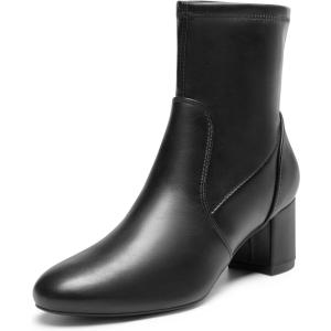 DREAM PAIRS Women’s Fitted Stretch Ankle Boots Fashion Low Chunky Heel Almond Toe Fall Heeled Booties Shoes(Black-pu)