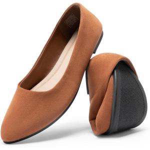 DREAM PAIRS Women’s Flats Comfortable Slip On Business Work Office Casual Suede Ballet Flats Pointed Toe Dress Shoes(Brown)