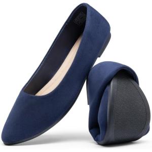 DREAM PAIRS Women’s Flats Comfortable Slip On Business Work Office Casual Suede Ballet Flats Pointed Toe Dress Shoes(Navy)
