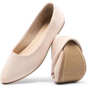 DREAM PAIRS Women’s Flats Comfortable Slip On Business Work Office Casual Suede Ballet Flats Pointed Toe Dress Shoes(Nude)
