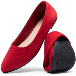 DREAM PAIRS Women’s Flats Comfortable Slip On Business Work Office Casual Suede Ballet Flats Pointed Toe Dress Shoes(Red)