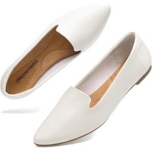 DREAM PAIRS Women’s Flats, Pointed Toe Slip-On Dressy Flat Shoes, Comfortable Business Casual Dress Shoes for Office Work(White)