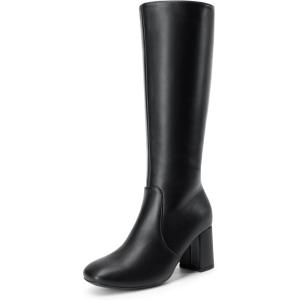 DREAM PAIRS Women’s Gogo Boots Square Toe Side Zipper Chunky Heel Knee High Boots For Women(Black)