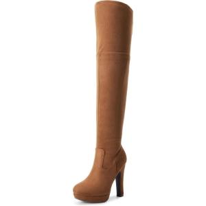 DREAM PAIRS Women’s HIGHPLAT Black Chunky Thigh High Over The Knee High Heel Boots(Brown)