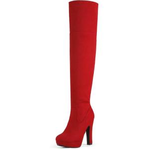 DREAM PAIRS Women’s HIGHPLAT Black Chunky Thigh High Over The Knee High Heel Boots(Red)