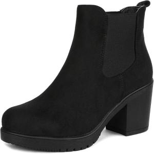 DREAM PAIRS Women’s High Chunky Heel Chelsea Ankle Boots Slip On Elastic Fall Heeled Booties Shoes(Black)