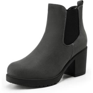 DREAM PAIRS Women’s High Chunky Heel Chelsea Ankle Boots Slip On Elastic Fall Heeled Booties Shoes(Grey)