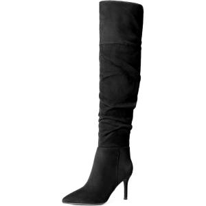 DREAM PAIRS Women’s High Heels Over The Knee Boots Thigh High Pointed Toe Stiletto Long Fall Sexy Boots(Black-suede)