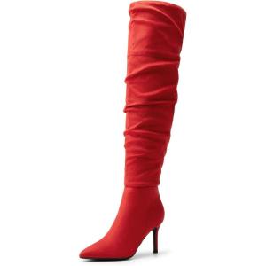 DREAM PAIRS Women’s High Heels Over The Knee Boots Thigh High Pointed Toe Stiletto Long Fall Sexy Boots(Red-suede)