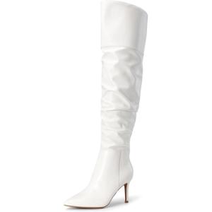 DREAM PAIRS Women’s High Heels Over The Knee Boots Thigh High Pointed Toe Stiletto Long Fall Sexy Boots(White-pu)