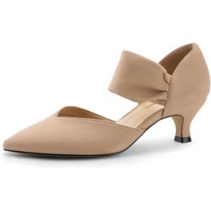 DREAM PAIRS Women’s Kitten Heels Low Pumps Shoes Pointed Closed Toe Slip on Dress Work Bridal Party Wedding(Nude)