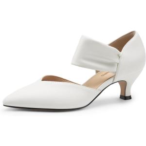 DREAM PAIRS Women’s Kitten Heels Low Pumps Shoes Pointed Closed Toe Slip on Dress Work Bridal Party Wedding(White)