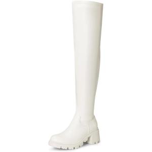 DREAM PAIRS Women’s Knee High Boots, Platform Over The Knee High Chunky Heel Fashion Boots for Women(White-pu)