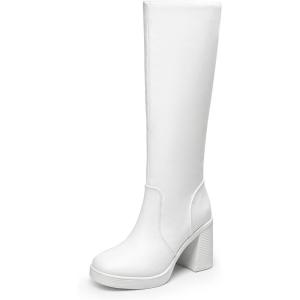 DREAM PAIRS Women’s Knee High Boots Square Toe Chunky Block Heel Side Zipper Platform Gogo Boots