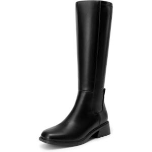 DREAM PAIRS Women’s Knee High Boots Square Toe Low Block Heel Casual Comfort Riding Long Boots with Side Zipper(Black)