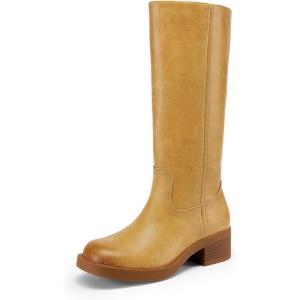 DREAM PAIRS Womens Knee High Boots Square Toe Platform Chunky Block Heel Banana Campus Boots for Women Comfortable Low Heel Side Zipper Womens Riding Tall Boots(Yellow)