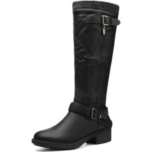 DREAM PAIRS Women’s Knee High Boots Wide Calf Low Heel Riding Boots Fall Tall Boots for Women(Black Pu-wide-calf)