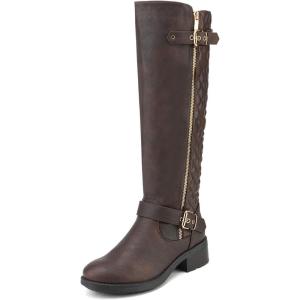 DREAM PAIRS Women’s Knee High Boots Wide Calf Low Heel Riding Boots Fall Tall Boots for Women(Brown)
