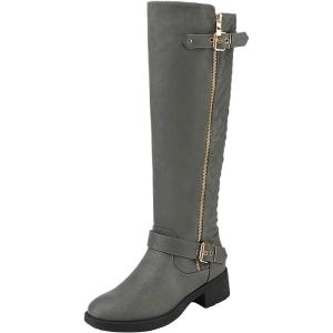 DREAM PAIRS Women’s Knee High Boots Wide Calf Low Heel Riding Boots Fall Tall Boots for Women(Grey)
