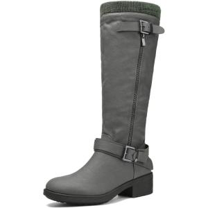 DREAM PAIRS Women’s Knee High Boots Wide Calf Low Heel Riding Boots Fall Tall Boots for Women(Grey-wide-t)