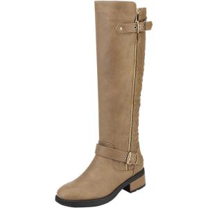 DREAM PAIRS Women’s Knee High Boots Wide Calf Low Heel Riding Boots Fall Tall Boots for Women(Khaki)
