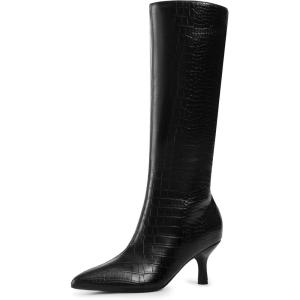 DREAM PAIRS Women’s Knee High Kitten Heel Boots Sexy Pointed Toe Fashion Long Tall Boots(Black-croco)