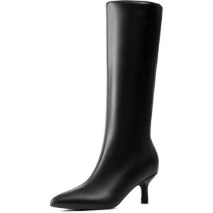 DREAM PAIRS Women’s Knee High Kitten Heel Boots Sexy Pointed Toe Fashion Long Tall Boots(Black-pu)
