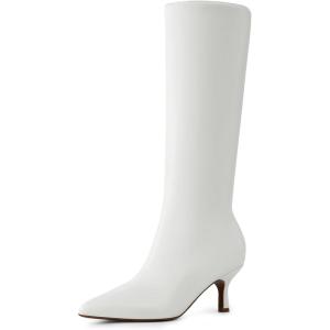 DREAM PAIRS Women’s Knee High Kitten Heel Boots Sexy Pointed Toe Fashion Long Tall Boots(White)