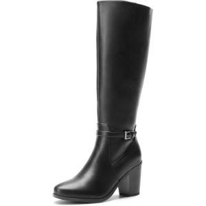DREAM PAIRS Women’s Knee-High Boots Comfortable Chunky Block Heel Side Zipper(Black-pu)