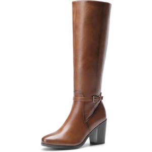 DREAM PAIRS Women’s Knee-High Boots Comfortable Chunky Block Heel Side Zipper(Tan-pu)