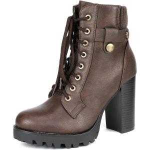 DREAM PAIRS Women’s Lace up Combat Ankle Boots High Chunky Heel Fashion Heeled Booties Shoes(Brown)