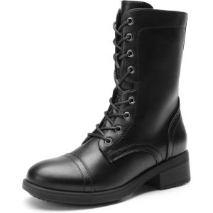 DREAM PAIRS Women’s Lace up Mid Calf Combat Riding Military Boots(Black)
