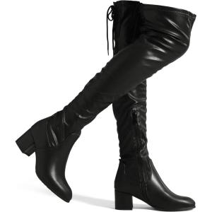 DREAM PAIRS Women’s Laurence Over The Knee Thigh High Chunky Heel Boots Long Stretch Sexy Fall Boots(Black/Pu)
