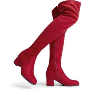 DREAM PAIRS Women’s Laurence Over The Knee Thigh High Chunky Heel Boots Long Stretch Sexy Fall Boots(Red)