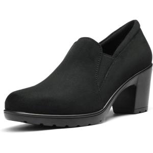 DREAM PAIRS Women’s Low Chunky Block Heels Pumps Comfortable Slip-on Heeled Loafers Dress Work Shoes for Office Business LOLA(Black/Suede)
