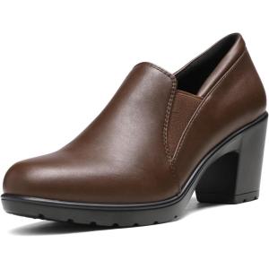 DREAM PAIRS Women’s Low Chunky Block Heels Pumps Comfortable Slip-on Heeled Loafers Dress Work Shoes for Office Business LOLA(Dark Brown)