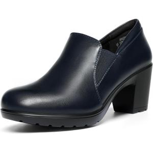 DREAM PAIRS Women’s Low Chunky Block Heels Pumps Comfortable Slip-on Heeled Loafers Dress Work Shoes for Office Business LOLA(Dark Navy)