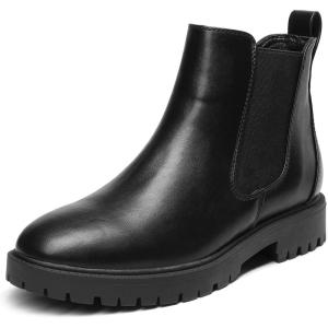 DREAM PAIRS Women’s Low Heel Chelsea Ankle Boots Fashion Slip On Elastic Fall Booties Shoes(Black/Pu)