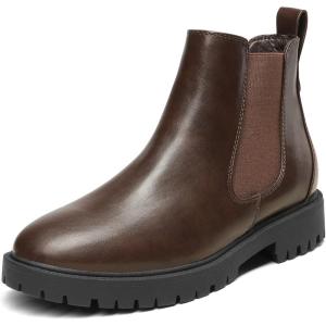 DREAM PAIRS Women’s Low Heel Chelsea Ankle Boots Fashion Slip On Elastic Fall Booties Shoes(Brown/Pu)