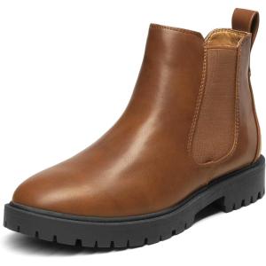 DREAM PAIRS Women’s Low Heel Chelsea Ankle Boots Fashion Slip On Elastic Fall Booties Shoes(Brownish/Yellow/Pu)