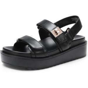DREAM PAIRS Women’s Low Wedge Sandals Comfortable Arch Support Platform Open toe Casual Dressy Flat Summer Sandals with Adjustable Straps(Black-pu)
