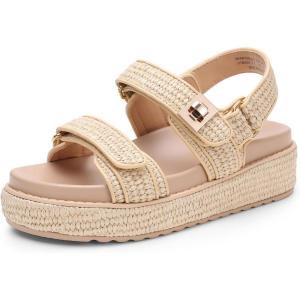 DREAM PAIRS Women’s Low Wedge Sandals Comfortable Arch Support Platform Open toe Casual Dressy Flat Summer Sandals with Adjustable Straps(Natural)