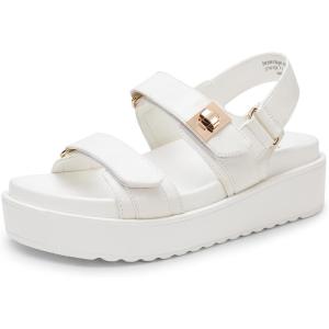 DREAM PAIRS Women’s Low Wedge Sandals Comfortable Arch Support Platform Open toe Casual Dressy Flat Summer Sandals with Adjustable Straps(White)